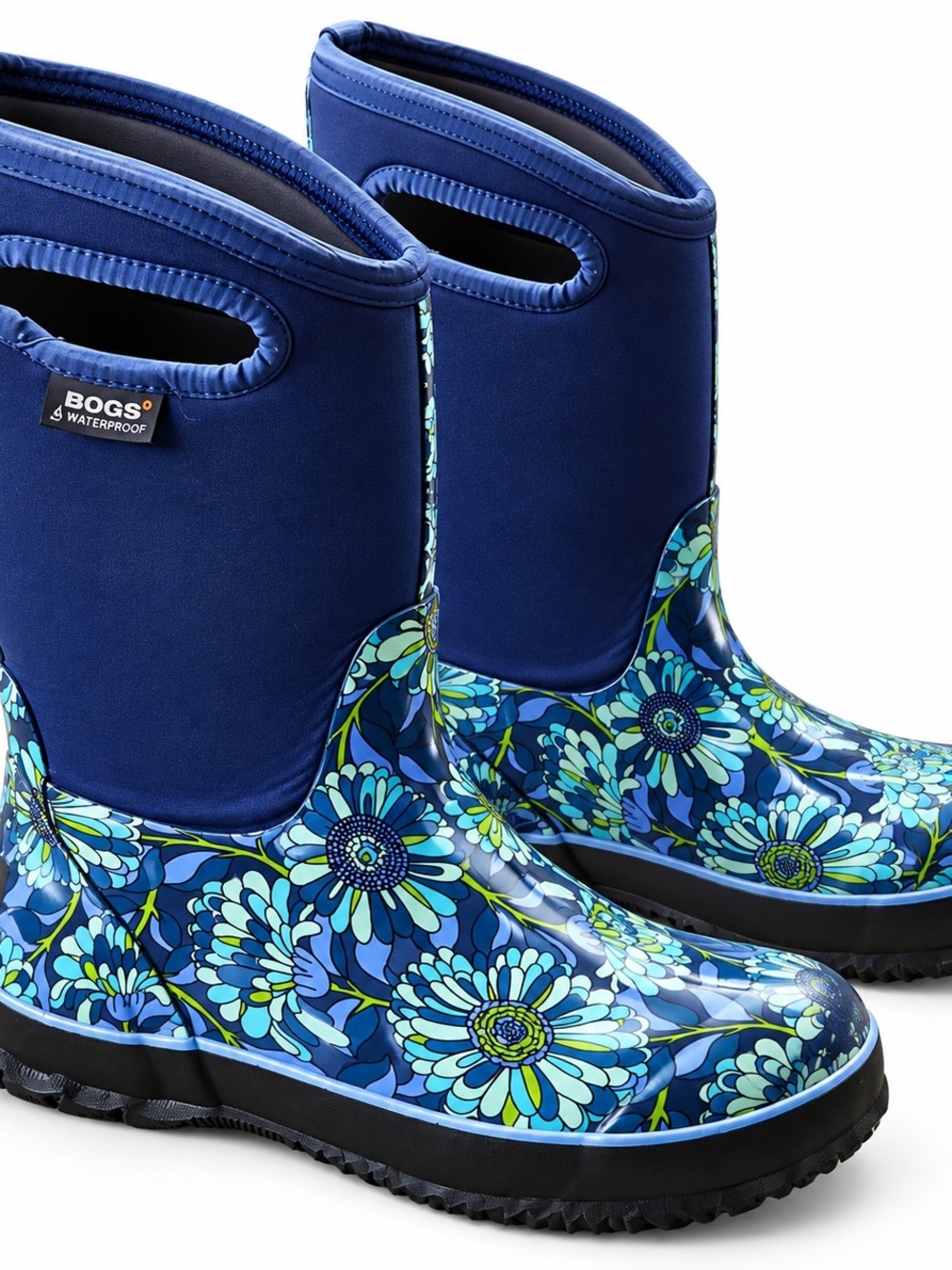 BOGS Classic Kids Waterproof Boots Youth Size 5 Blue Black Pull On Winter Snow